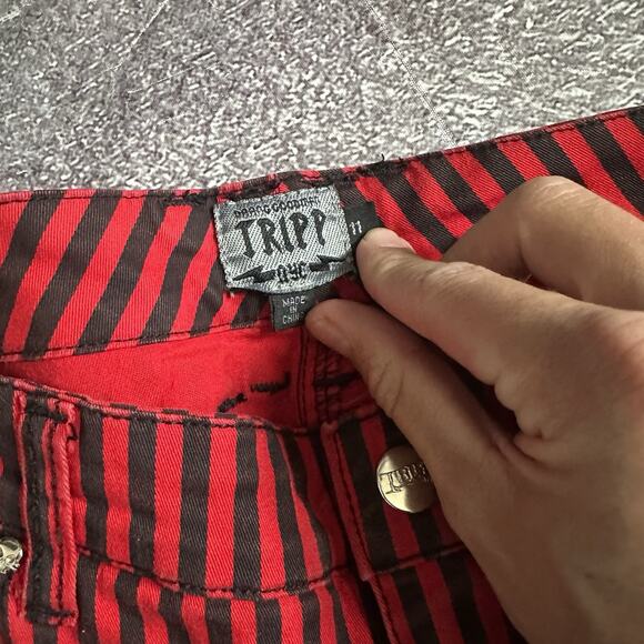 Womens Vintage Y2K Tripp NYC Red Black Rave Striped Skinny Pants Sz 11 (33 X 31) - Picture 3 of 5